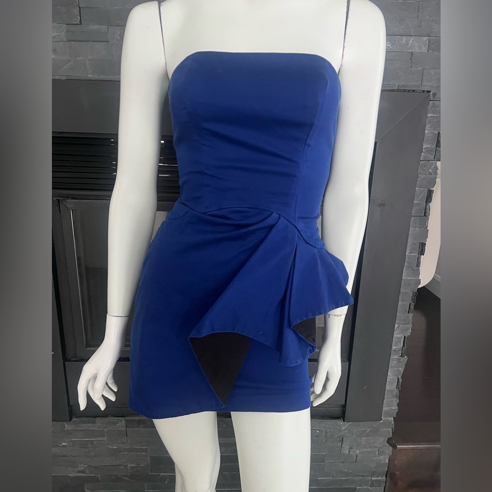 French Connection Royal Blue Strapless Mini Dress | Party Peplum Dress Size